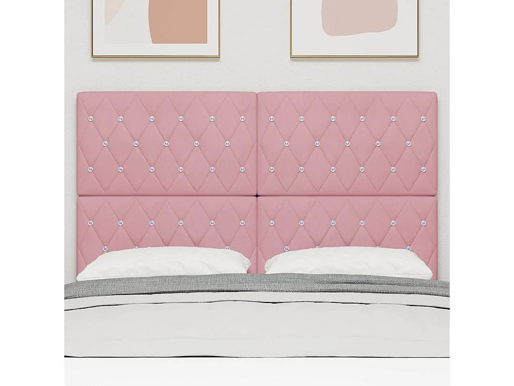 Tête de Lit en Velours Argyle Manuel Rose 140 cm Velours