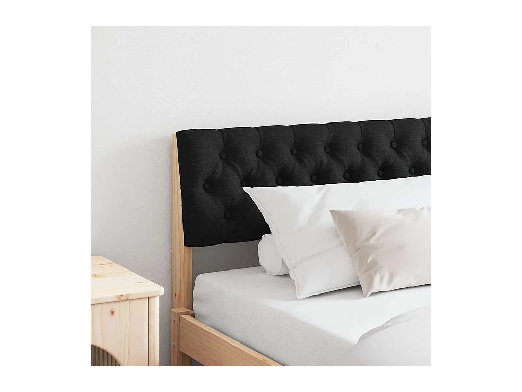 Cabeceira estofada Preto 180 cm Madeira de Pinheiro Sólida