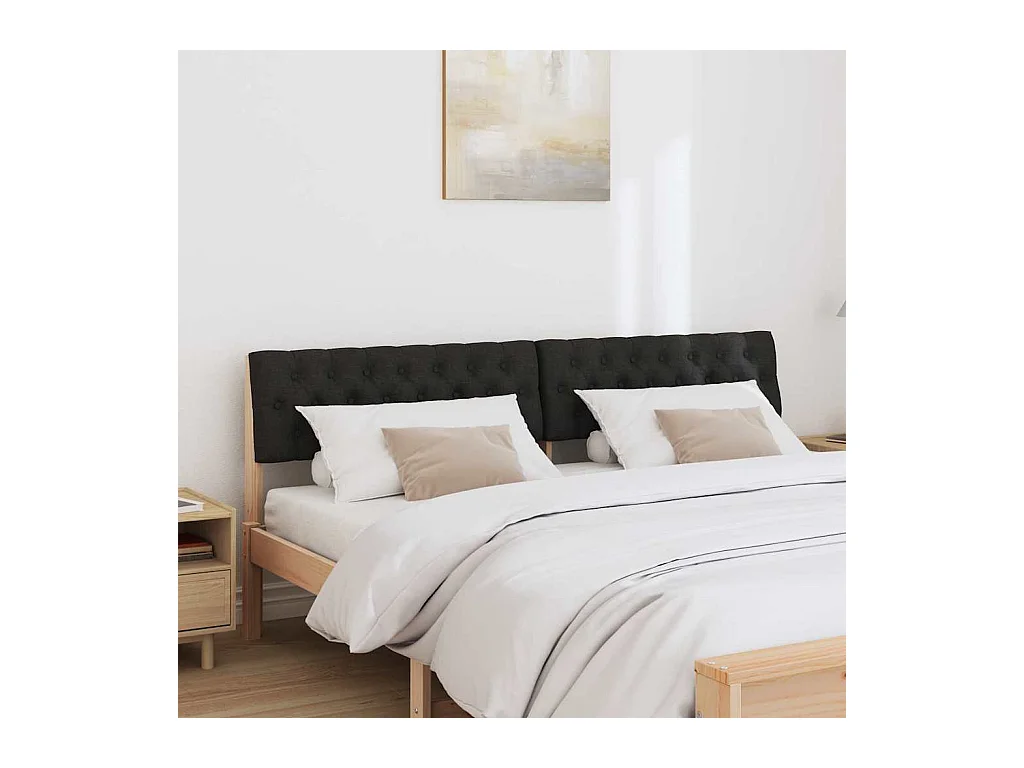 Cabeceira estofada Preto 180 cm Madeira de Pinheiro Sólida