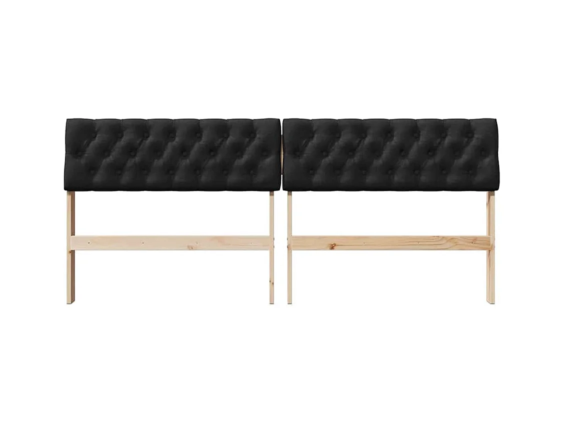 Cabeceira estofada Preto 180 cm Madeira de Pinheiro Sólida