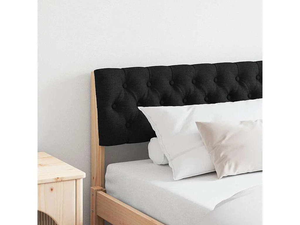 Cabeceira estofada Preto 180 cm Madeira de Pinheiro Sólida