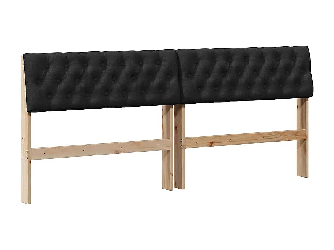 Cabeceira estofada Preto 180 cm Madeira de Pinheiro Sólida