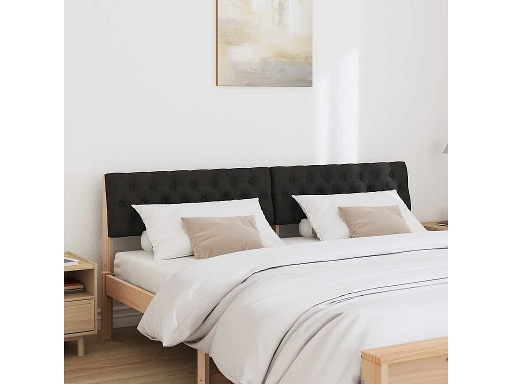 Cabeceira estofada Preto 180 cm Madeira de Pinheiro Sólida