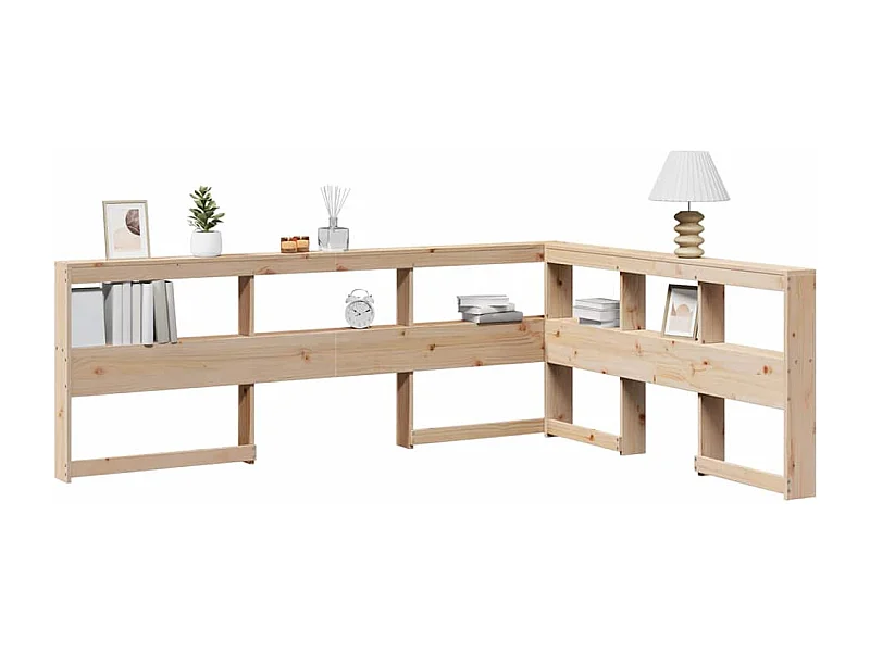 Tête de lit de bibliothèque en forme de L bois massif de pin