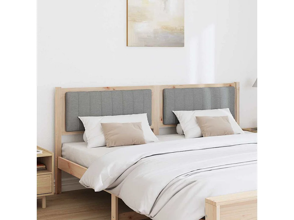 Cabecero tapizado Marrón 180 cm Madera de Pino Sólido y Tela