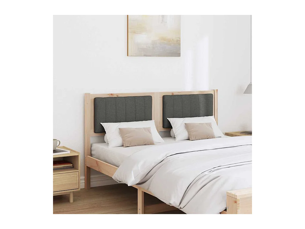 Cabecero tapizado Marrón 140 cm Madera de Pino Sólido y Tela