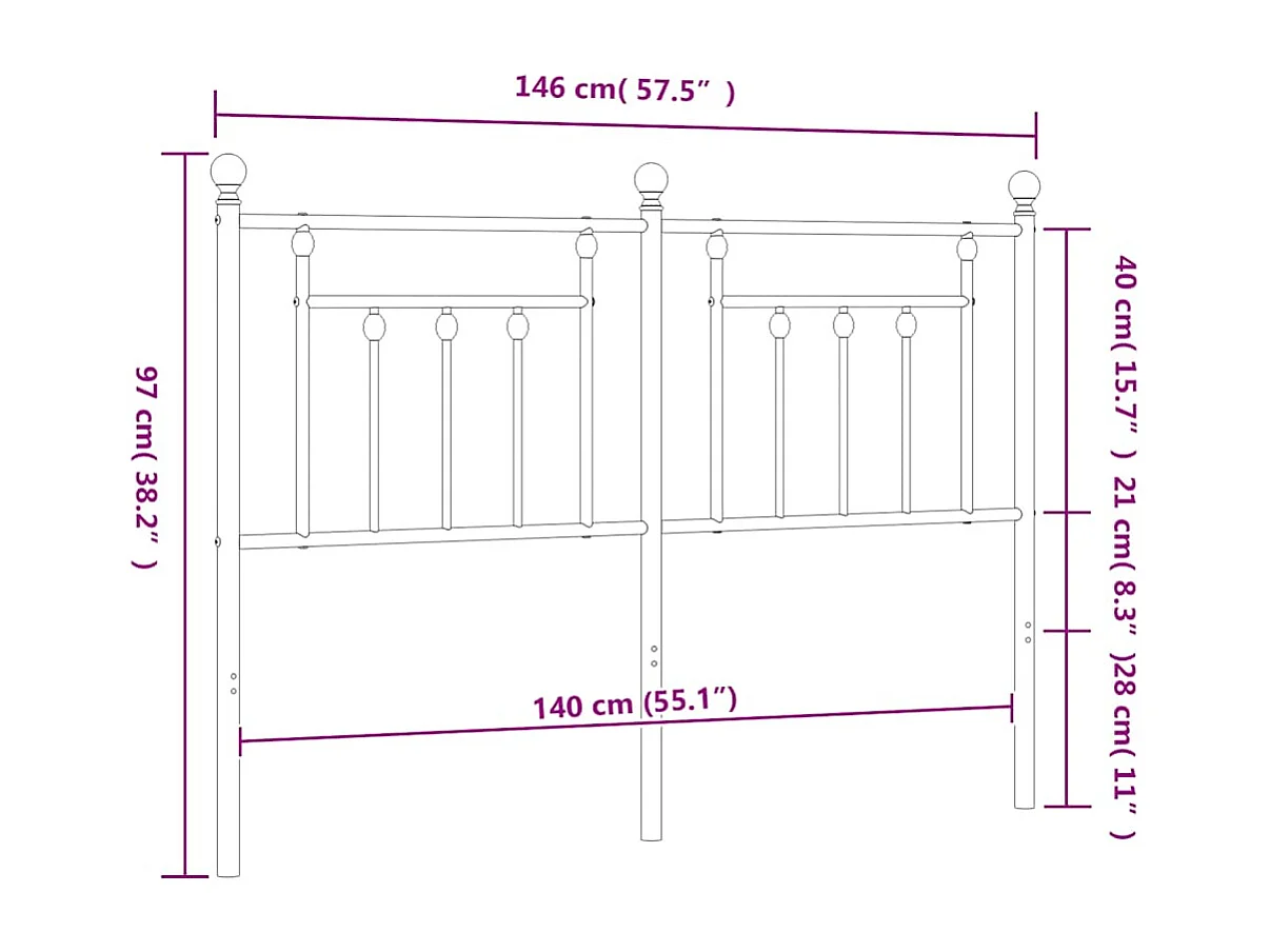 Tête de lit métal noir 140 cm