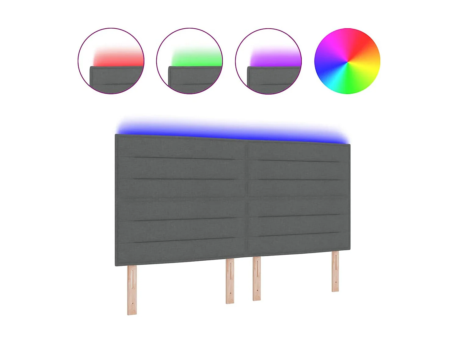 Cabecero LED con luces de tiras LED Gris oscuro 180 cm tela