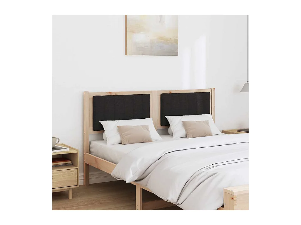 Cabecero tapizado Marrón 135 cm Madera de Pino Sólido y Tela