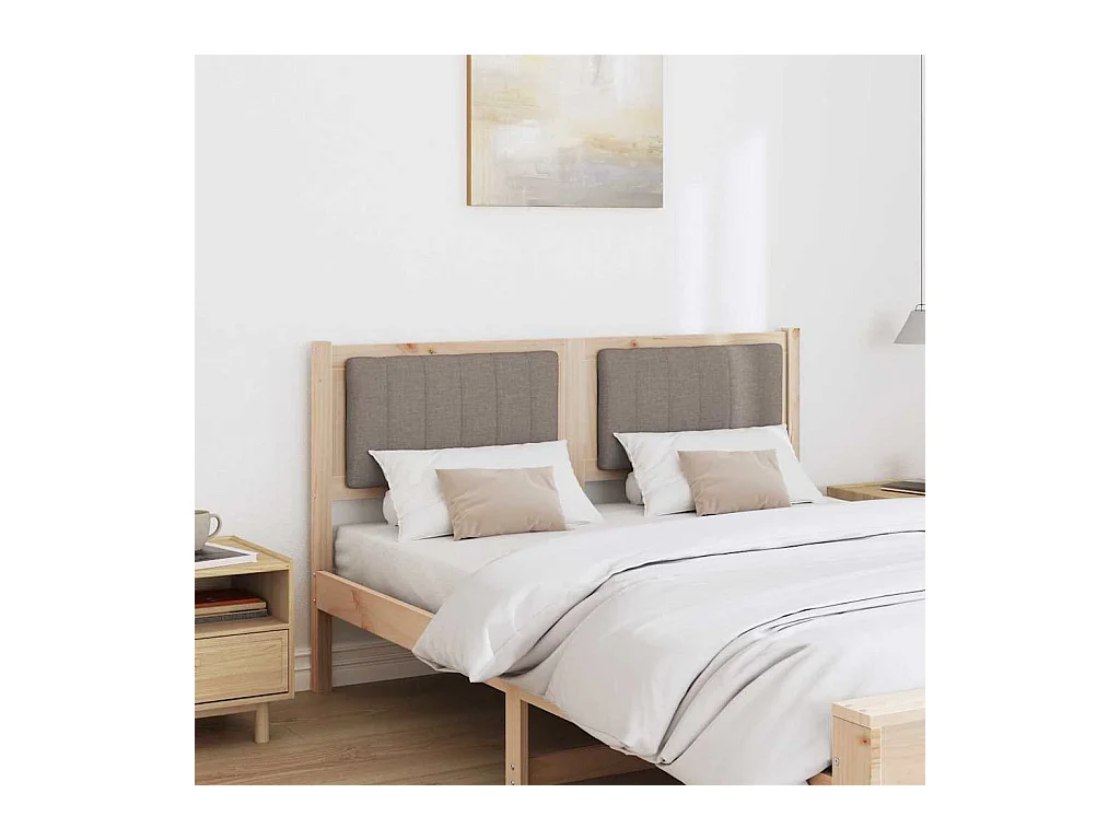 Cabecero tapizado Marrón 135 cm Madera de Pino Sólido y Tela