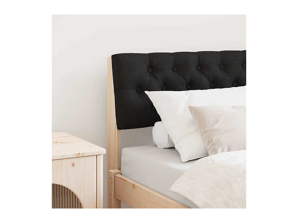 Cabeceira estofada Preto 75 cm Madeira de Pinheiro Sólida