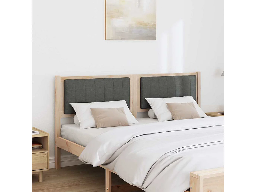 Cabecero tapizado Marrón 160 cm Madera de Pino Sólido y Tela