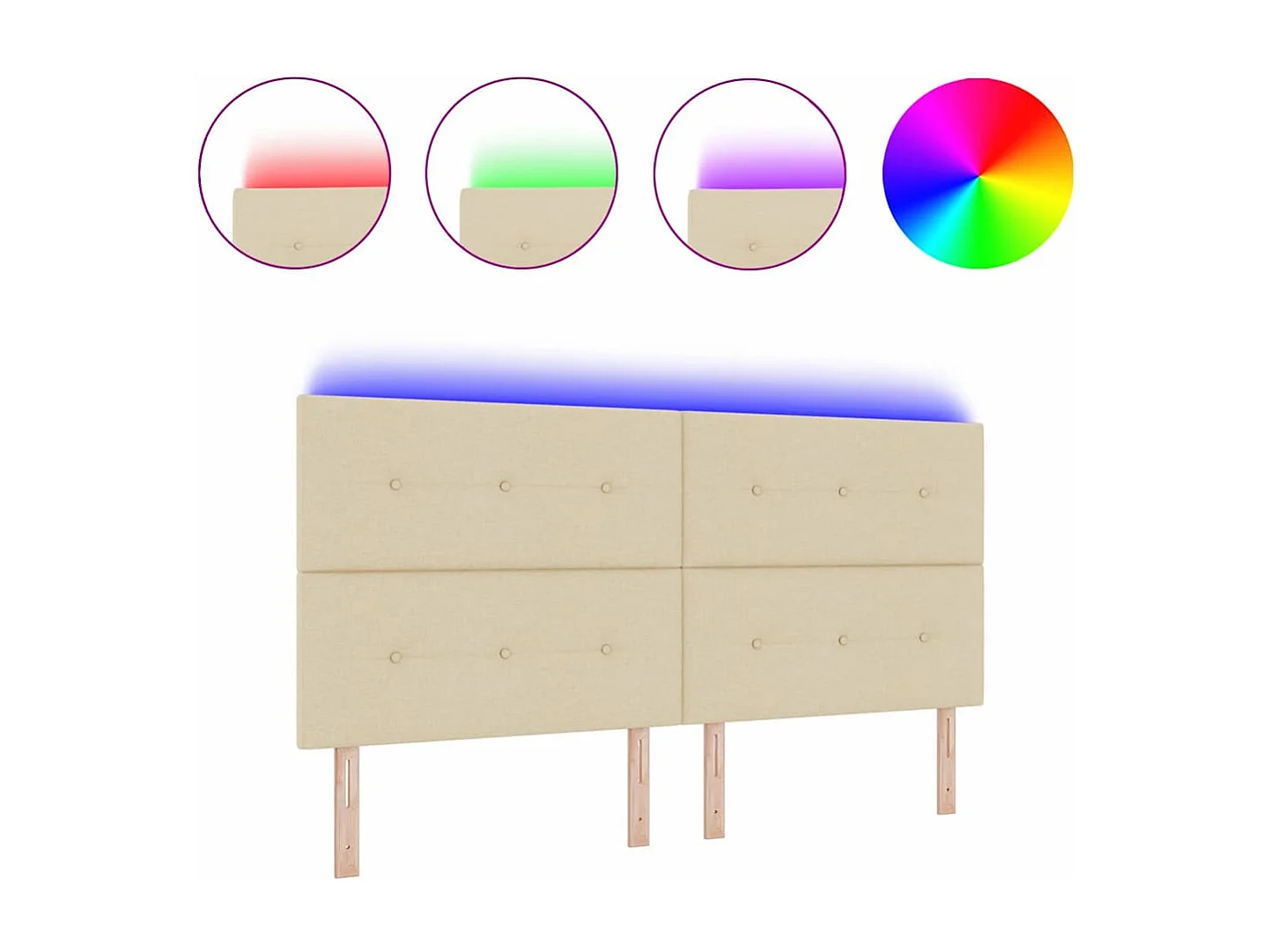 Tête de Lit LED avec des lumières à LED Crème 200 cm tissu