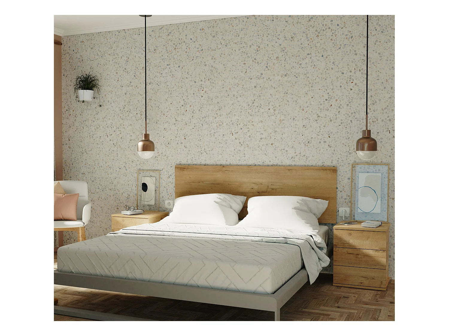 Table de nuit, table de chevet de 3 tiroirs coloris Chêne doré - Longueur 41 x Profondeur 40 x Hauteur 48,5 cm