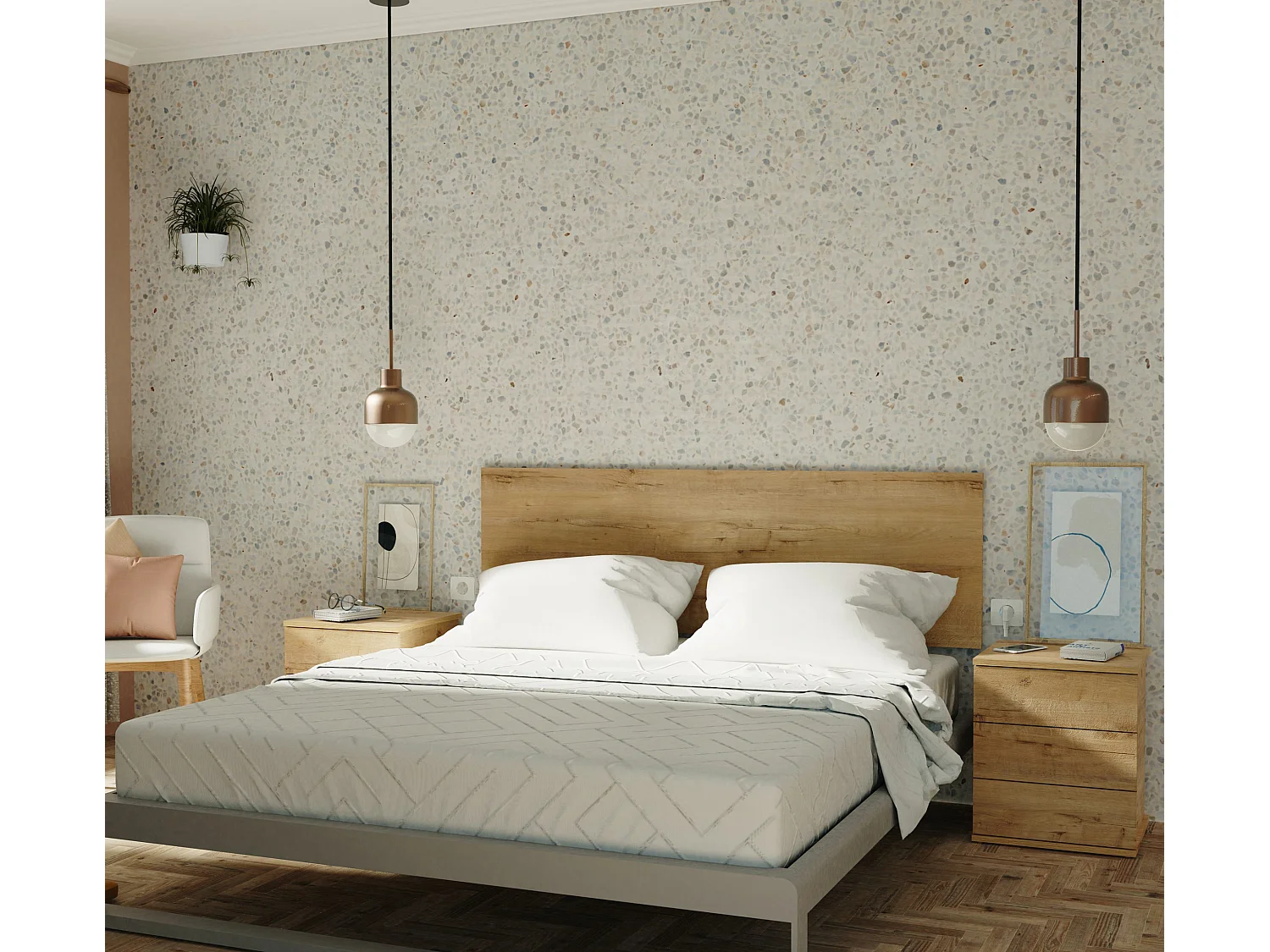 Table de nuit, table de chevet de 3 tiroirs coloris Chêne doré - Longueur 41 x Profondeur 40 x Hauteur 48,5 cm