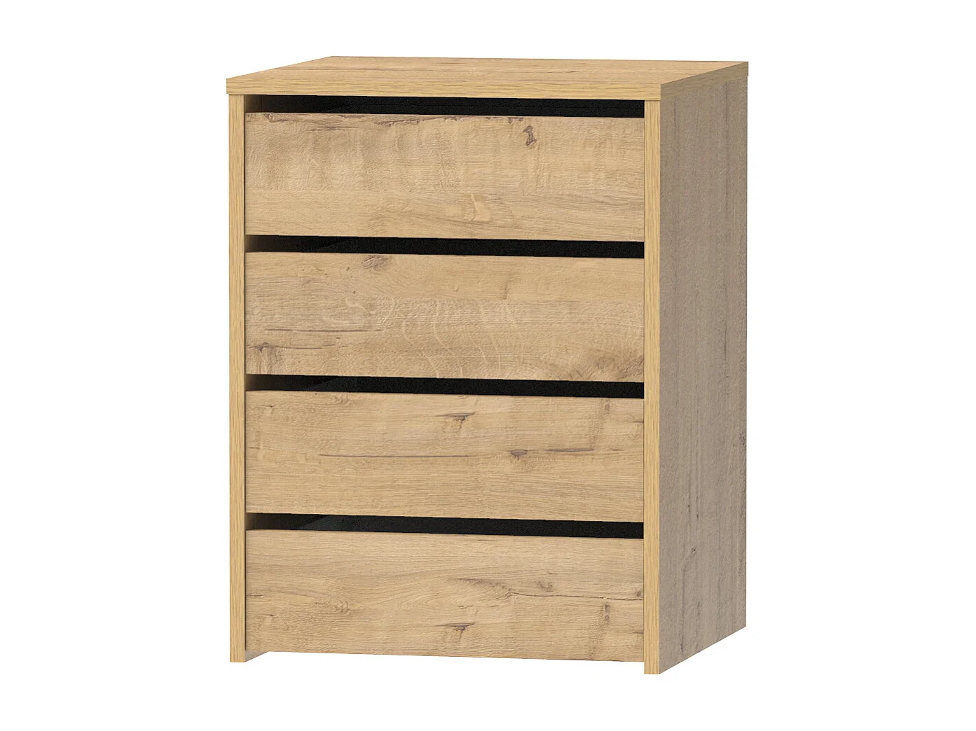 Table de nuit, table de chevet de 4 tiroirs, commode de chambre coloris Chêne doré - Longueur 46 x Profondeur 45 x Hauteur 63,5 cm