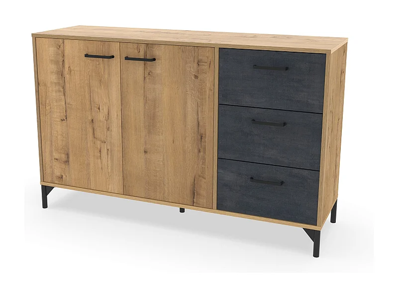 Buffet commode meuble de rangement coloris chêne doré/effet marbre noir - Longueur 135 x Profondeur 40 x Hauteur 85 cm