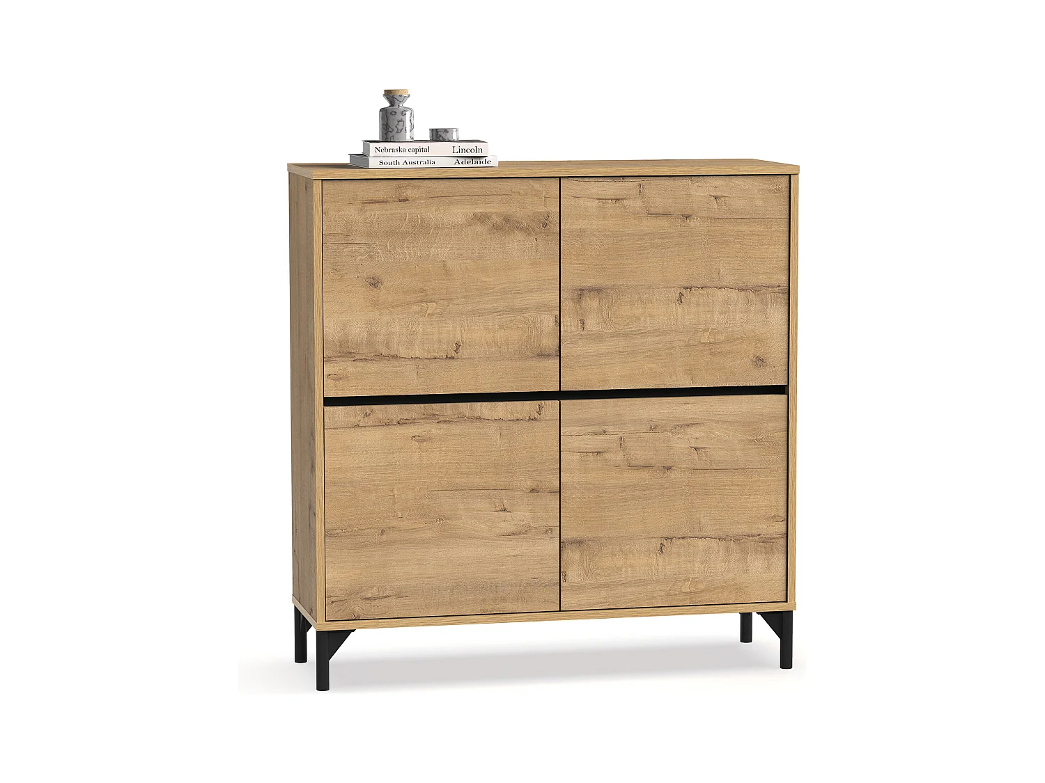 Meuble à chaussures meuble d'entrée avec pieds, 4 portes, coloris chêne doré, 20 paires de chaussures - Longueur 101 x Profondeur 33 x Hauteur 96,5 cm