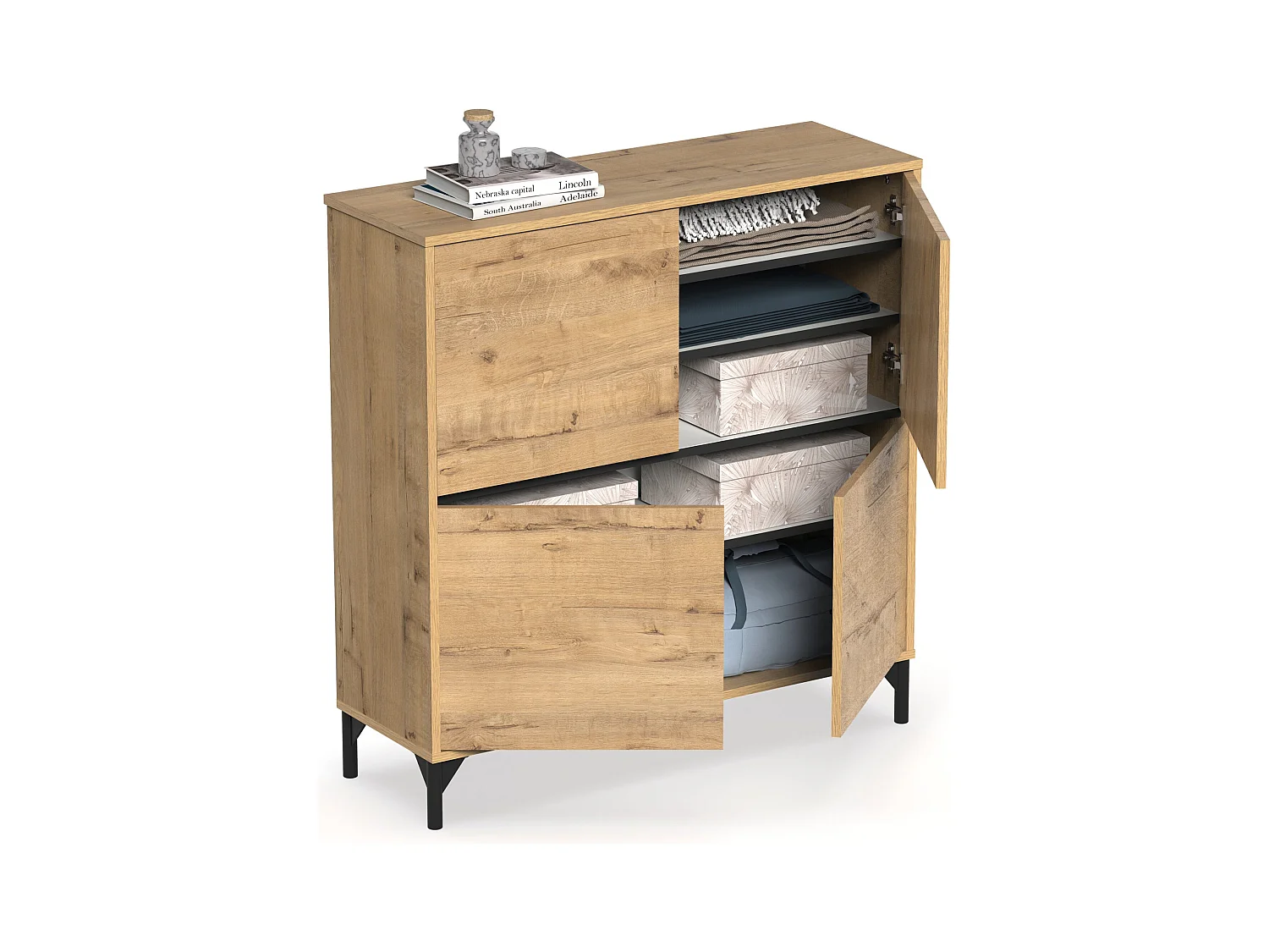 Meuble à chaussures meuble d'entrée avec pieds, 4 portes, coloris chêne doré, 20 paires de chaussures - Longueur 101 x Profondeur 33 x Hauteur 96,5 cm