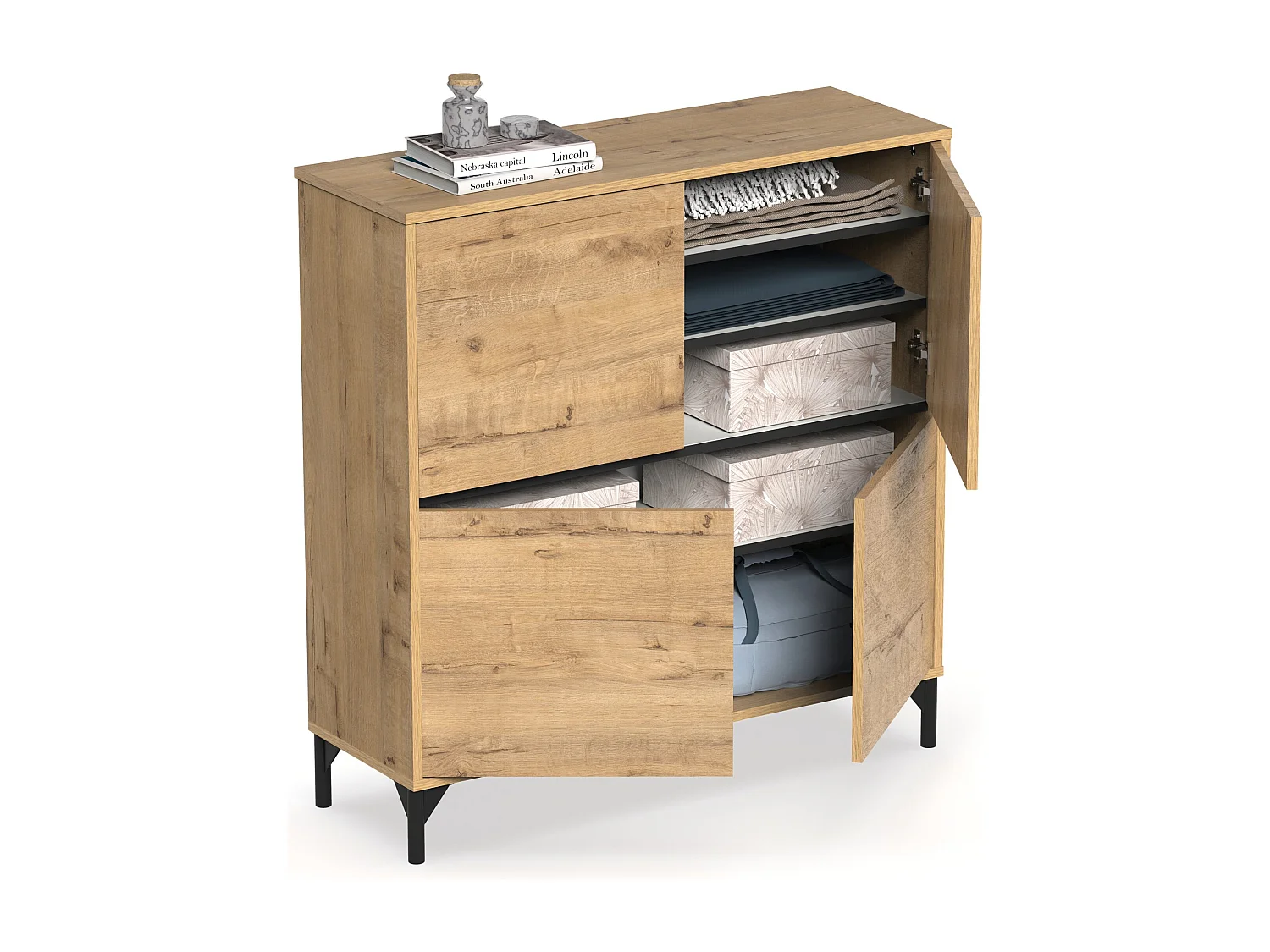 Meuble à chaussures meuble d'entrée avec pieds, 4 portes, coloris chêne doré, 20 paires de chaussures - Longueur 101 x Profondeur 33 x Hauteur 96,5 cm