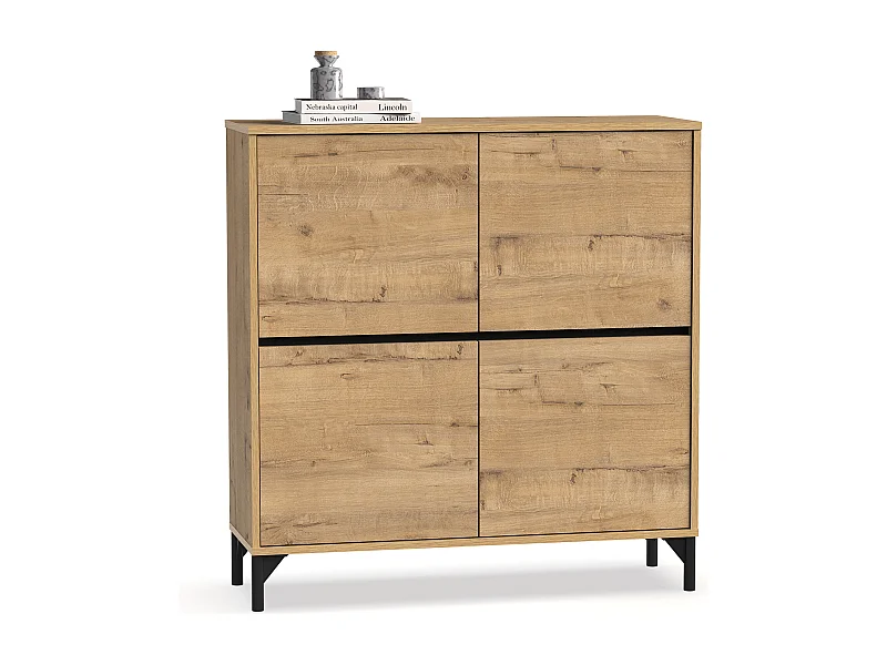 Meuble à chaussures meuble d'entrée avec pieds, 4 portes, coloris chêne doré, 20 paires de chaussures - Longueur 101 x Profondeur 33 x Hauteur 96,5 cm