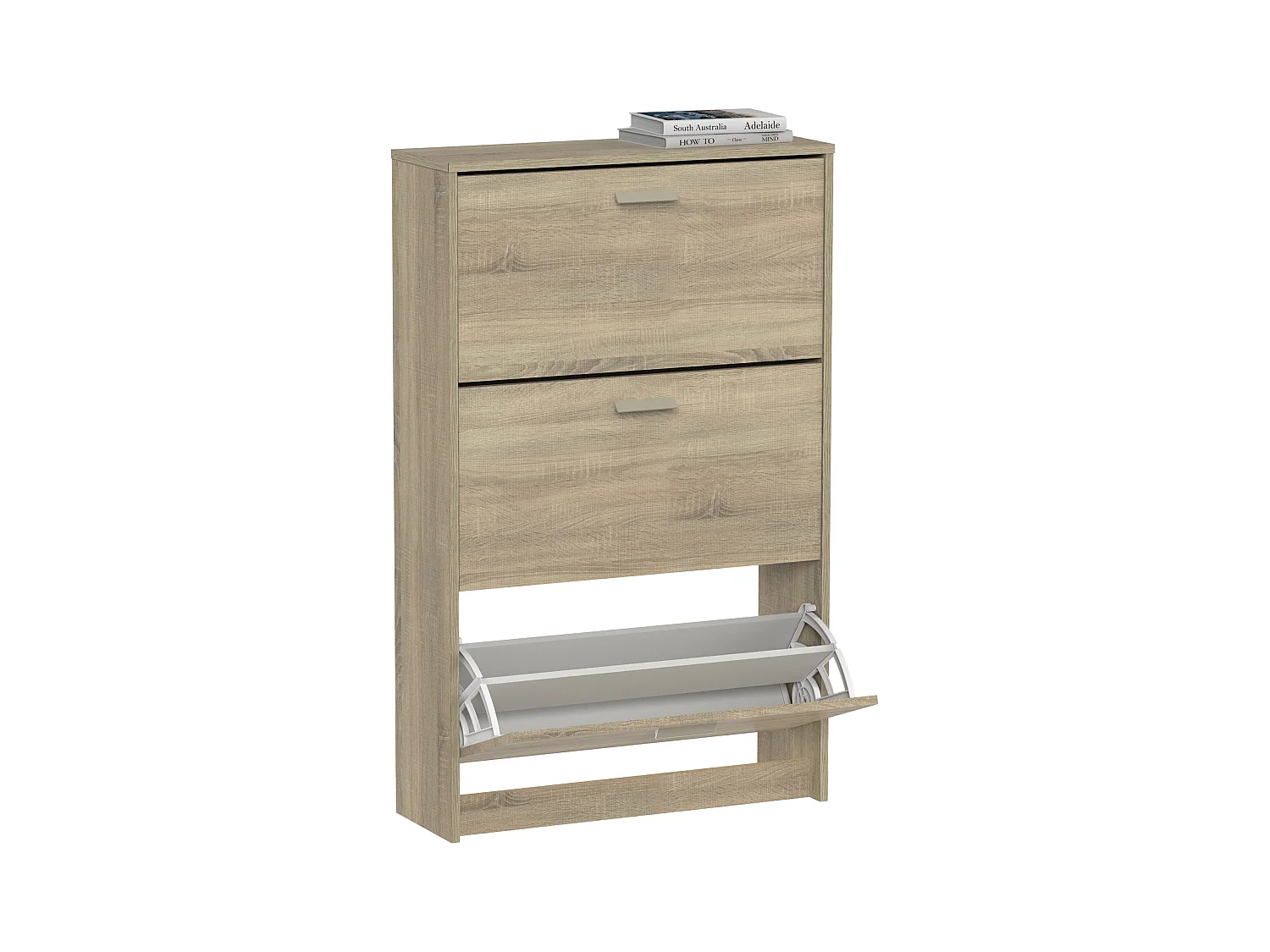 Meuble à chaussures de 3 portes, 18 paires coloris Chêne cambrien - Longueur 74 x Profondeur 25 x Hauteur 119,5 cm