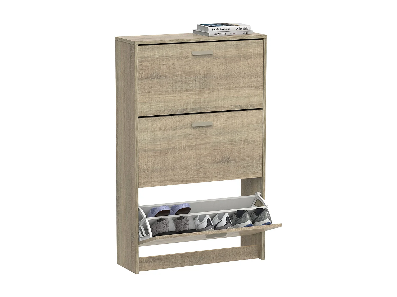 Meuble à chaussures de 3 portes, 18 paires coloris Chêne cambrien - Longueur 74 x Profondeur 25 x Hauteur 119,5 cm