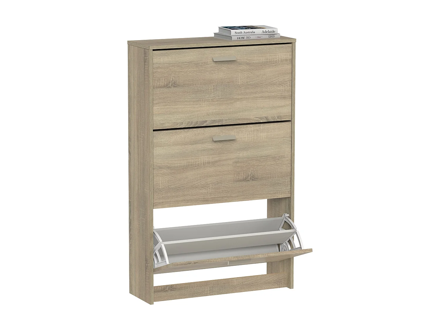 Meuble à chaussures de 3 portes, 18 paires coloris Chêne cambrien - Longueur 74 x Profondeur 25 x Hauteur 119,5 cm