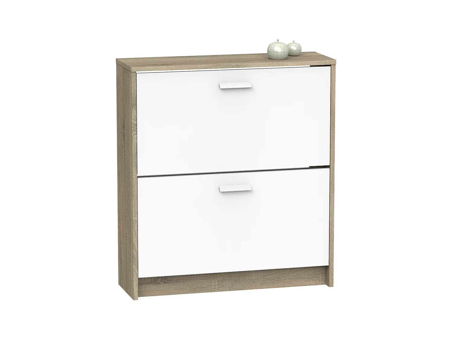 Meuble à chaussures de 2 portes, 12 paires coloris Blanc/Chêne cambrien - Longueur 74 x Profondeur 25 x Hauteur 82 cm