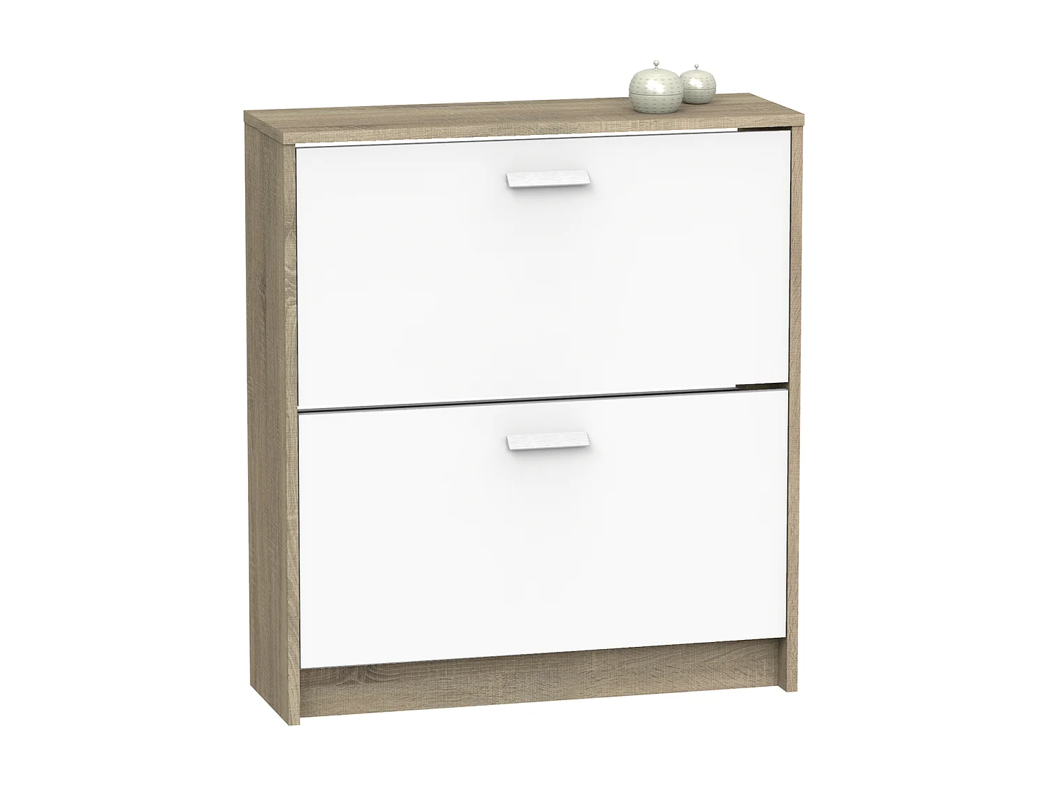 Meuble à chaussures de 2 portes, 12 paires coloris Blanc/Chêne cambrien - Longueur 74 x Profondeur 25 x Hauteur 82 cm