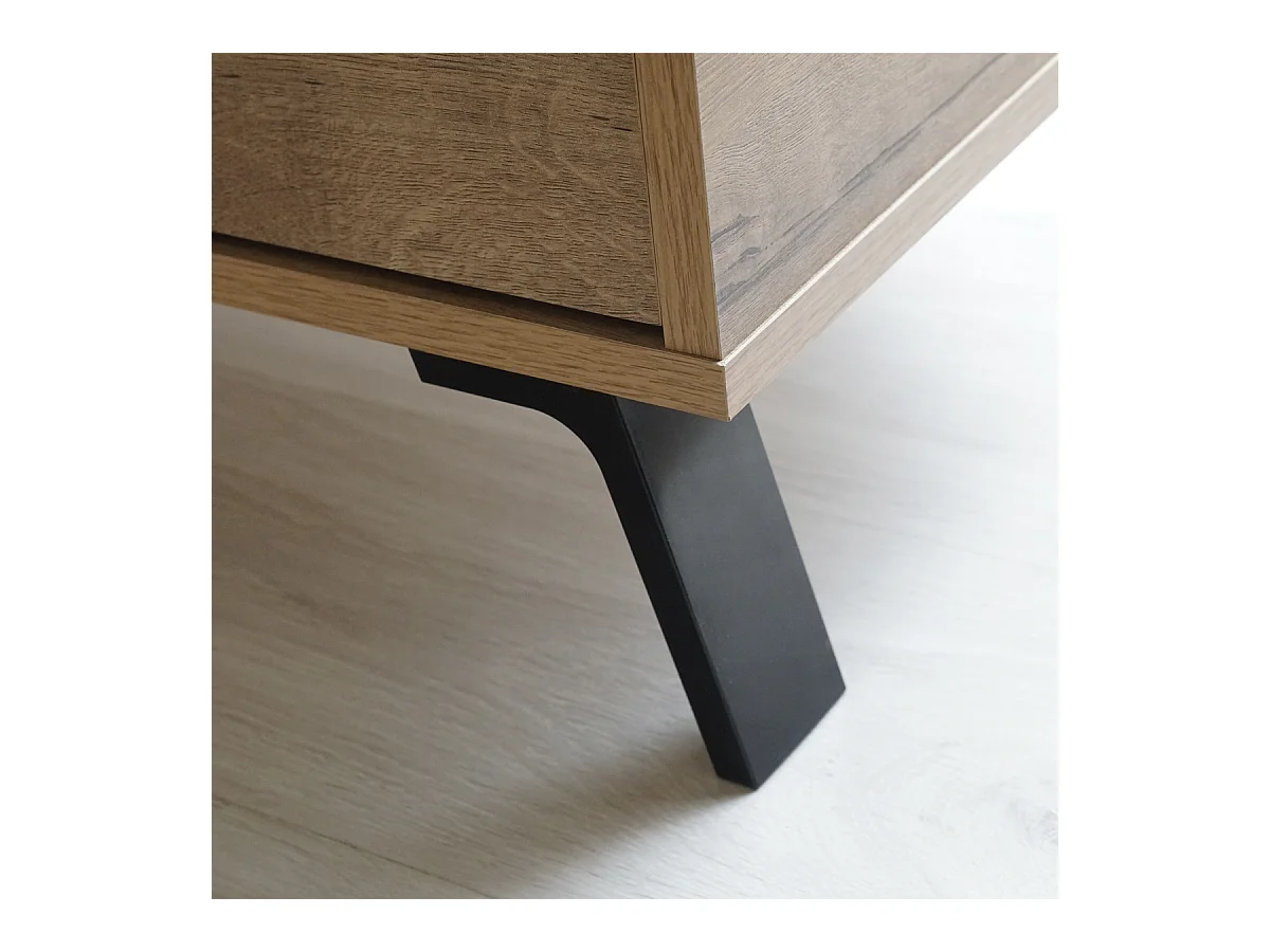 Buffet meuble de rangement 2 portes coulissantes et 4 compartiments coloris Chêne doré - Longueur 120 x Profondeur 40 x Hauteur 87 cm