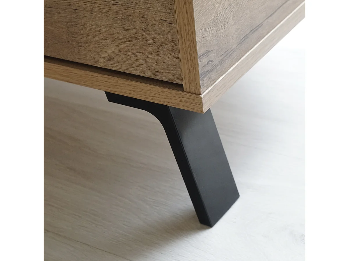 Buffet meuble de rangement 2 portes coulissantes et 4 compartiments coloris Chêne doré - Longueur 120 x Profondeur 40 x Hauteur 87 cm