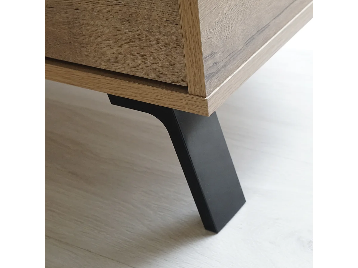 Buffet meuble de rangement 2 portes coulissantes et 4 compartiments coloris Chêne doré - Longueur 120 x Profondeur 40 x Hauteur 87 cm