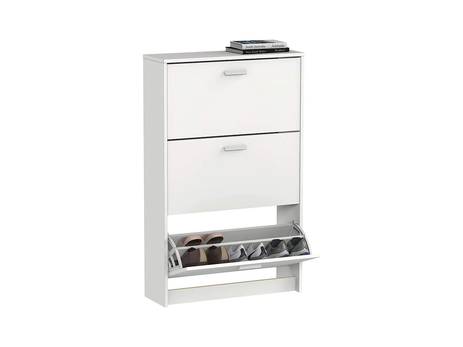 Meuble à chaussures de 3 portes, 18 paires coloris Blanc - Longueur 74 x Profondeur 25 x Hauteur 119,5 cm