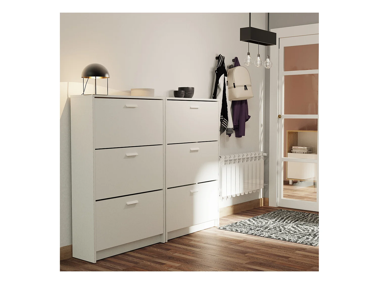 Meuble à chaussures de 3 portes, 18 paires coloris Blanc - Longueur 74 x Profondeur 25 x Hauteur 119,5 cm