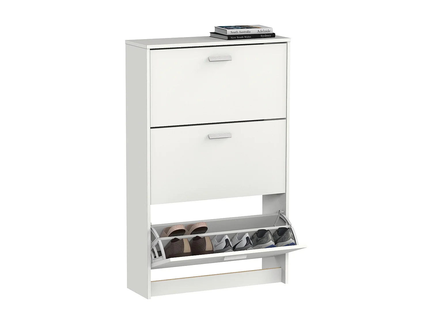 Meuble à chaussures de 3 portes, 18 paires coloris Blanc - Longueur 74 x Profondeur 25 x Hauteur 119,5 cm