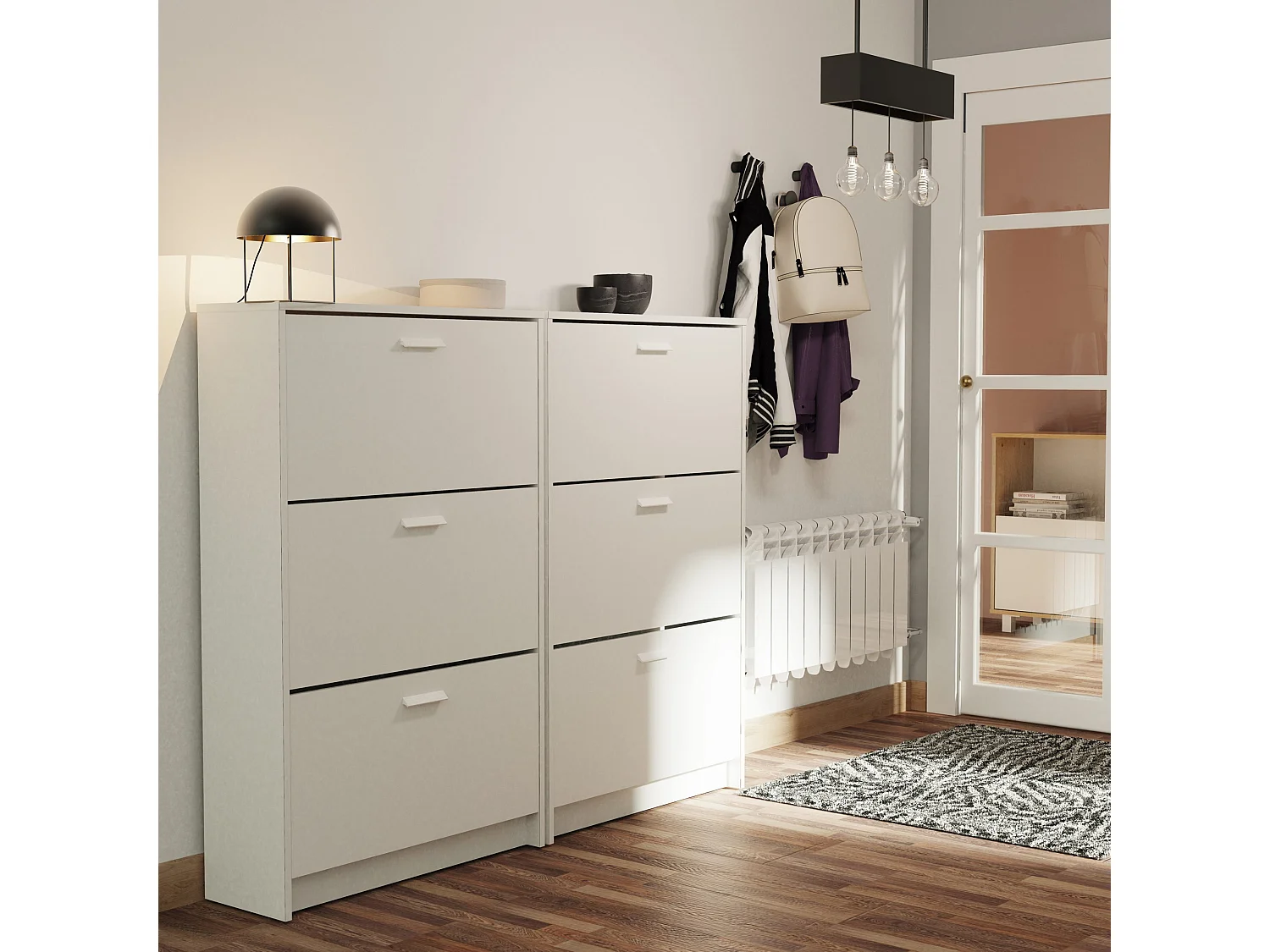 Meuble à chaussures de 3 portes, 18 paires coloris Blanc - Longueur 74 x Profondeur 25 x Hauteur 119,5 cm