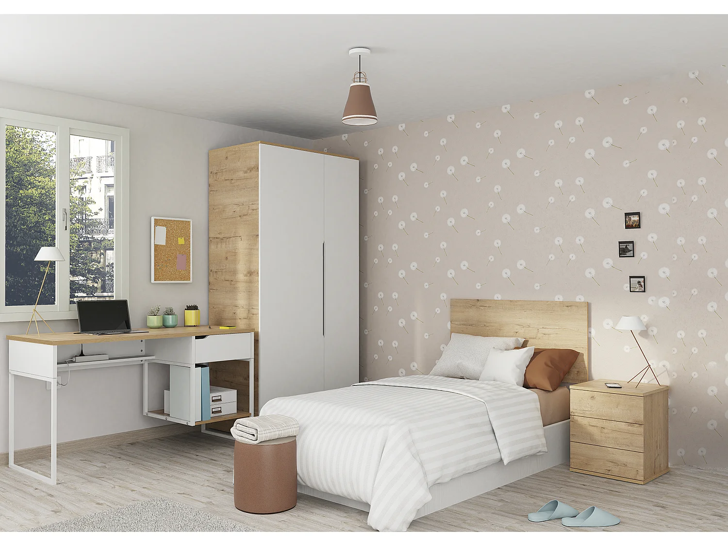 Tête de lit murale chambre à coucher coloris Chêne doré - Longueur 100 x Profondeur 1,6 x Hauteur 50 cm