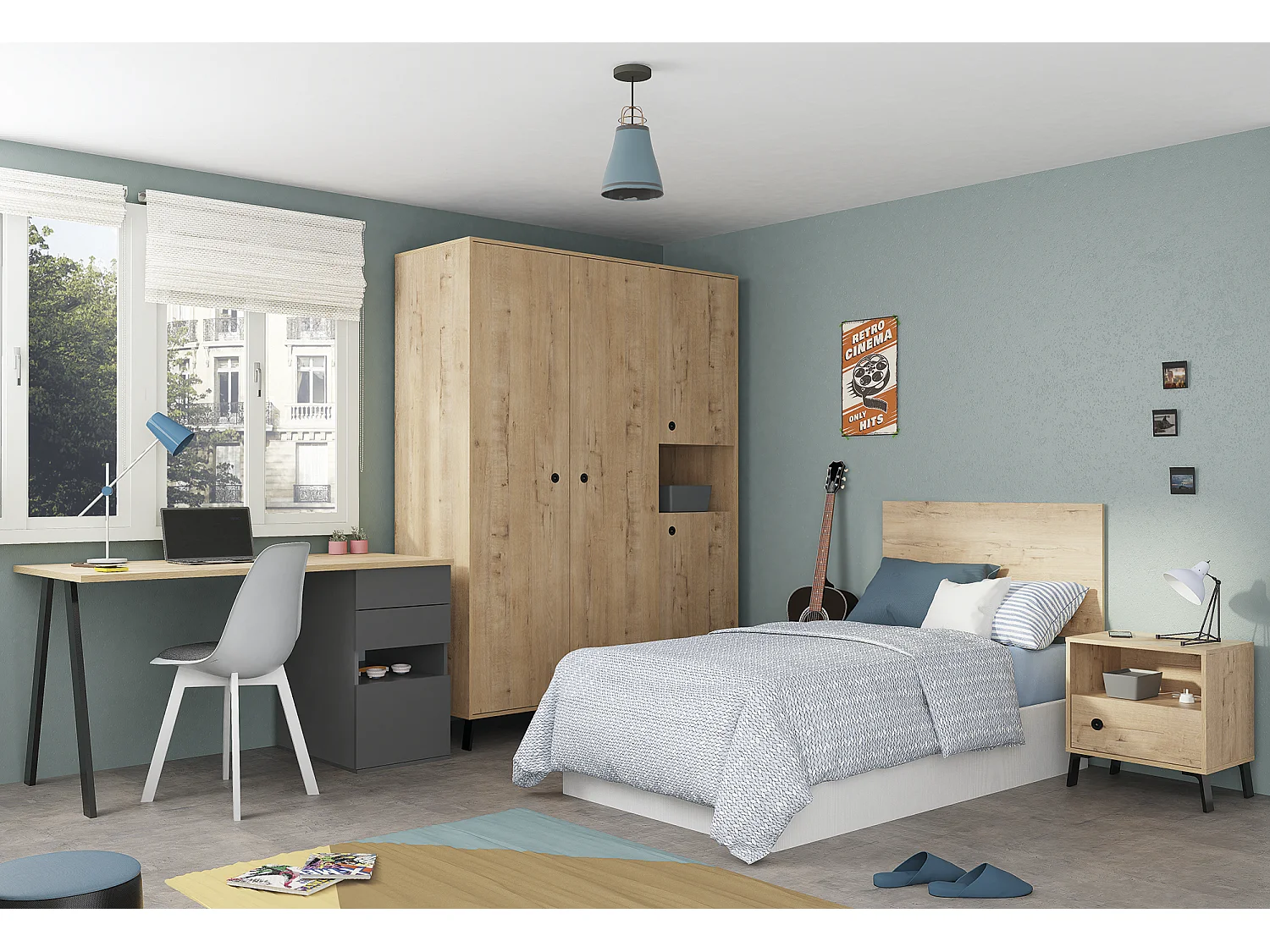 Tête de lit murale chambre à coucher coloris Chêne doré - Longueur 100 x Profondeur 1,6 x Hauteur 50 cm