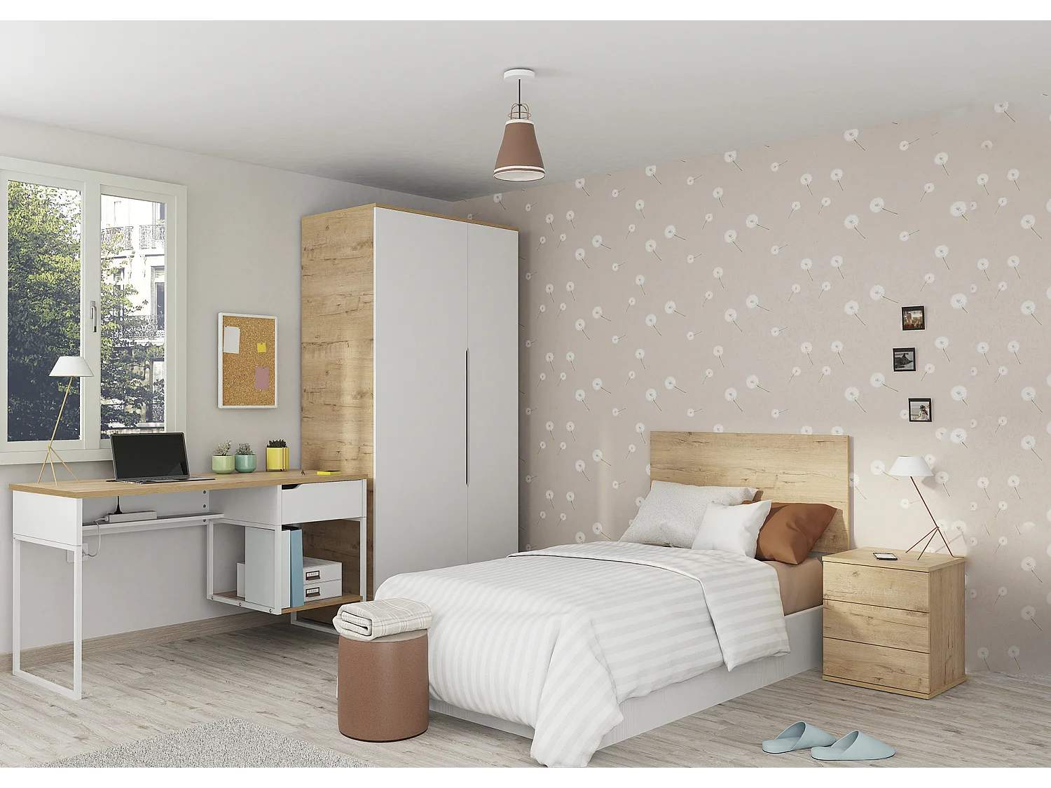 Tête de lit murale chambre à coucher coloris Chêne doré - Longueur 100 x Profondeur 1,6 x Hauteur 50 cm