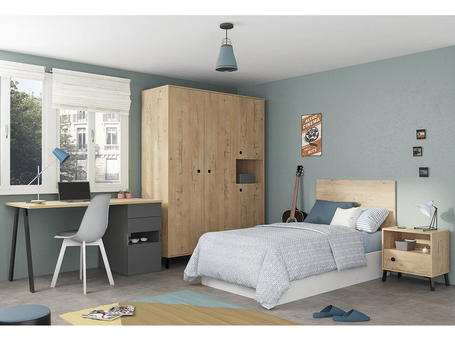 Tête de lit murale chambre à coucher coloris Chêne doré - Longueur 100 x Profondeur 1,6 x Hauteur 50 cm