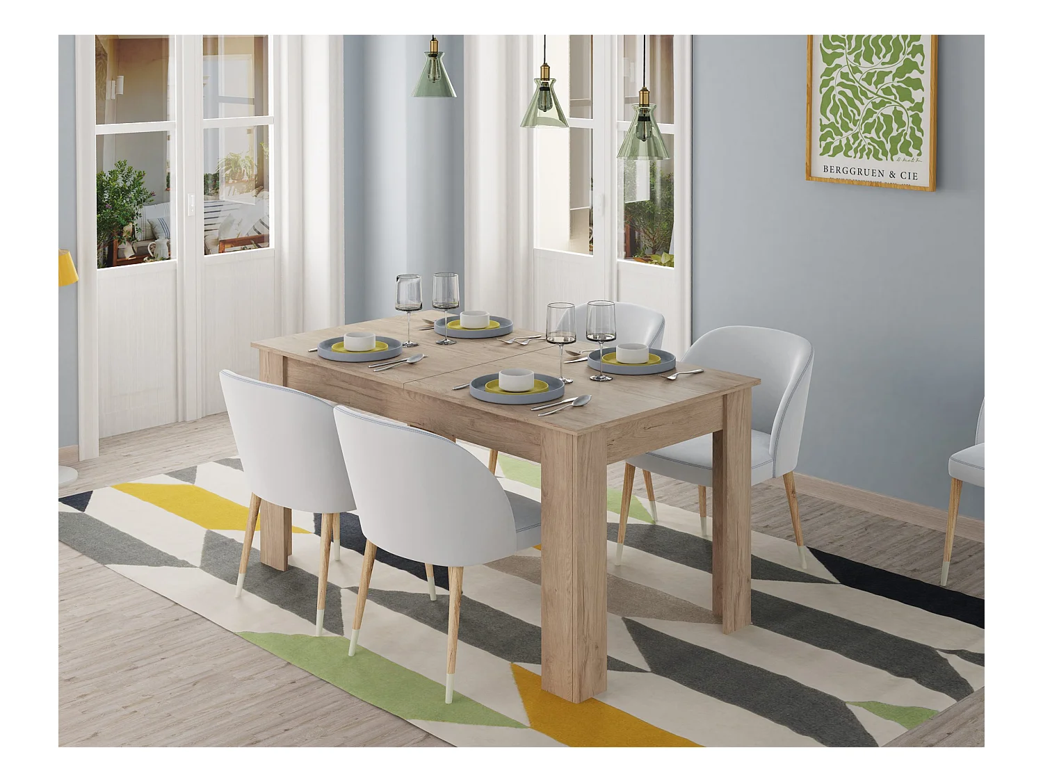 Table à manger extensible coloris Chêne Aurora - Longueur 140-195 x Profondeur 80 x Hauteur 77 cm