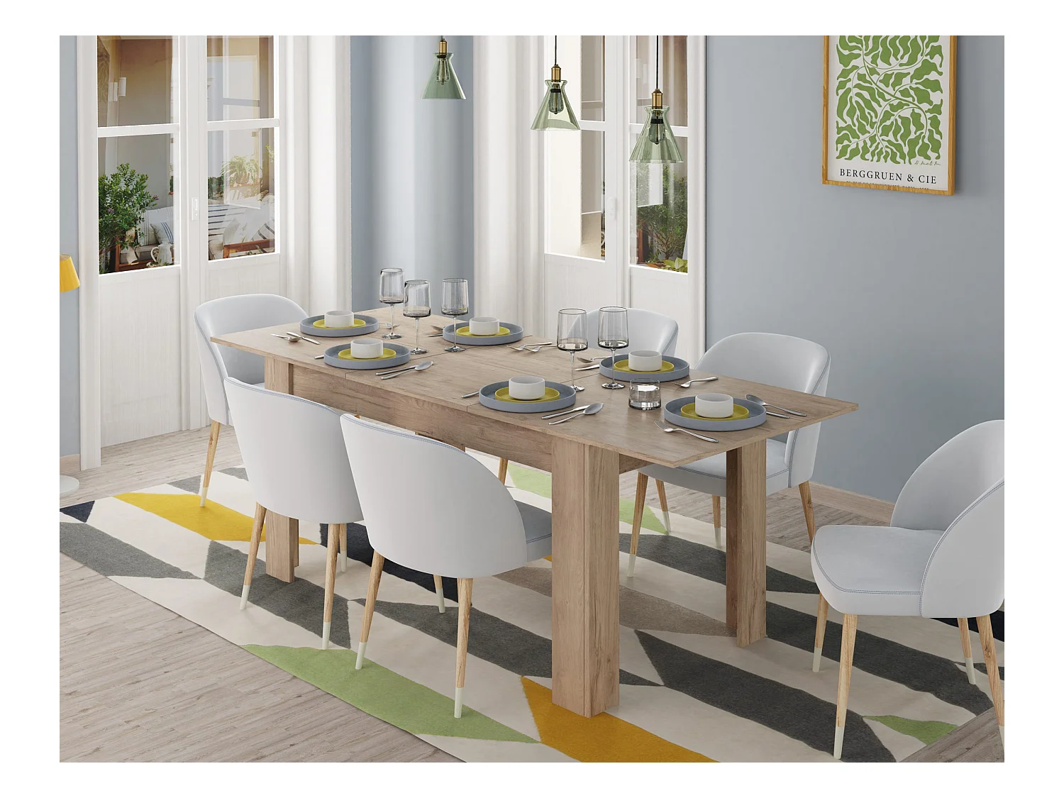 Table à manger extensible coloris Chêne Aurora - Longueur 140-195 x Profondeur 80 x Hauteur 77 cm