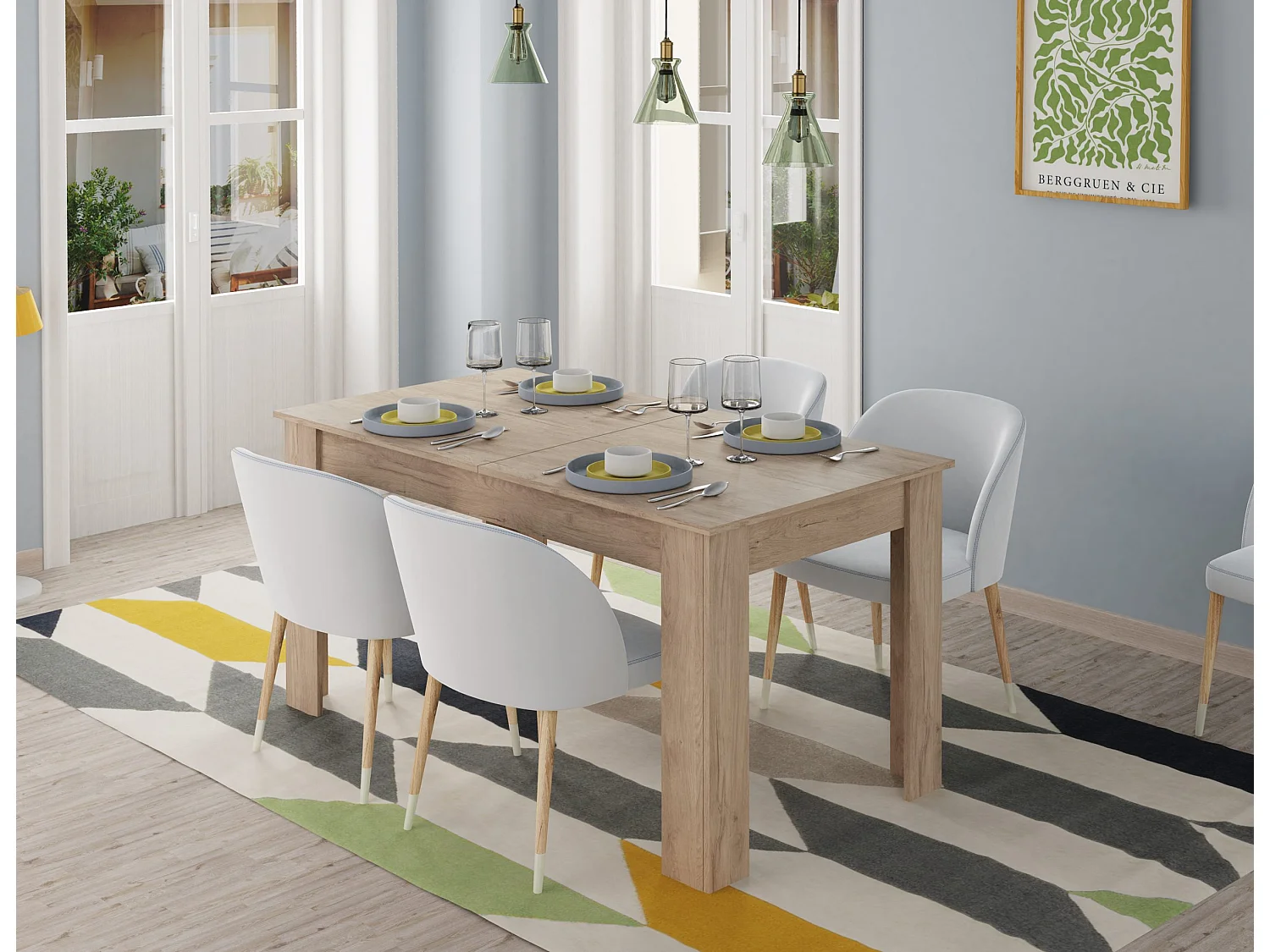 Table à manger extensible coloris Chêne Aurora - Longueur 140-195 x Profondeur 80 x Hauteur 77 cm