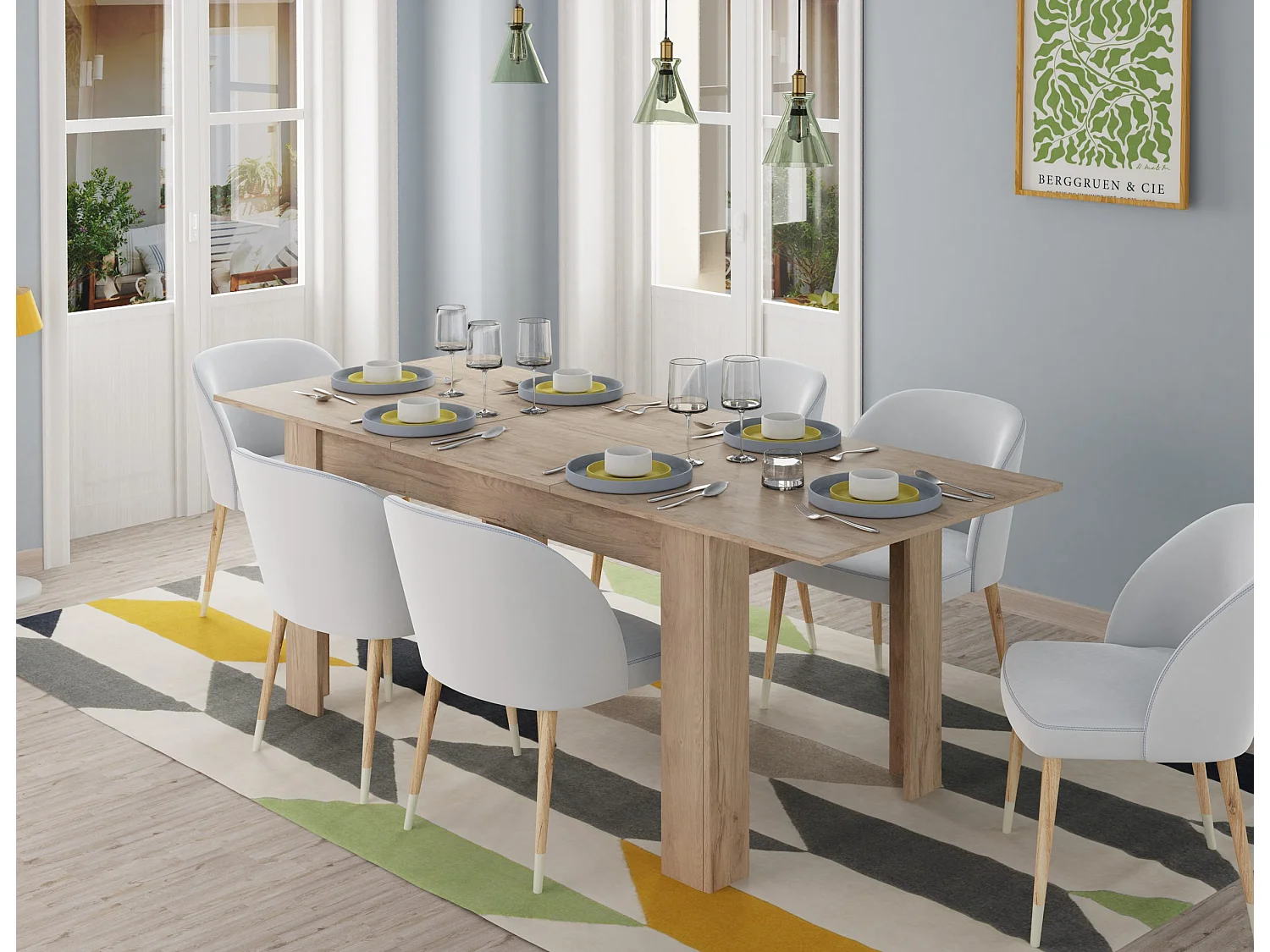 Table à manger extensible coloris Chêne Aurora - Longueur 140-195 x Profondeur 80 x Hauteur 77 cm