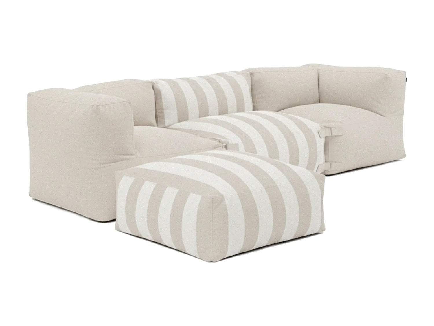 Canapé d'angle rayé de jardin modulable 4 places Beige