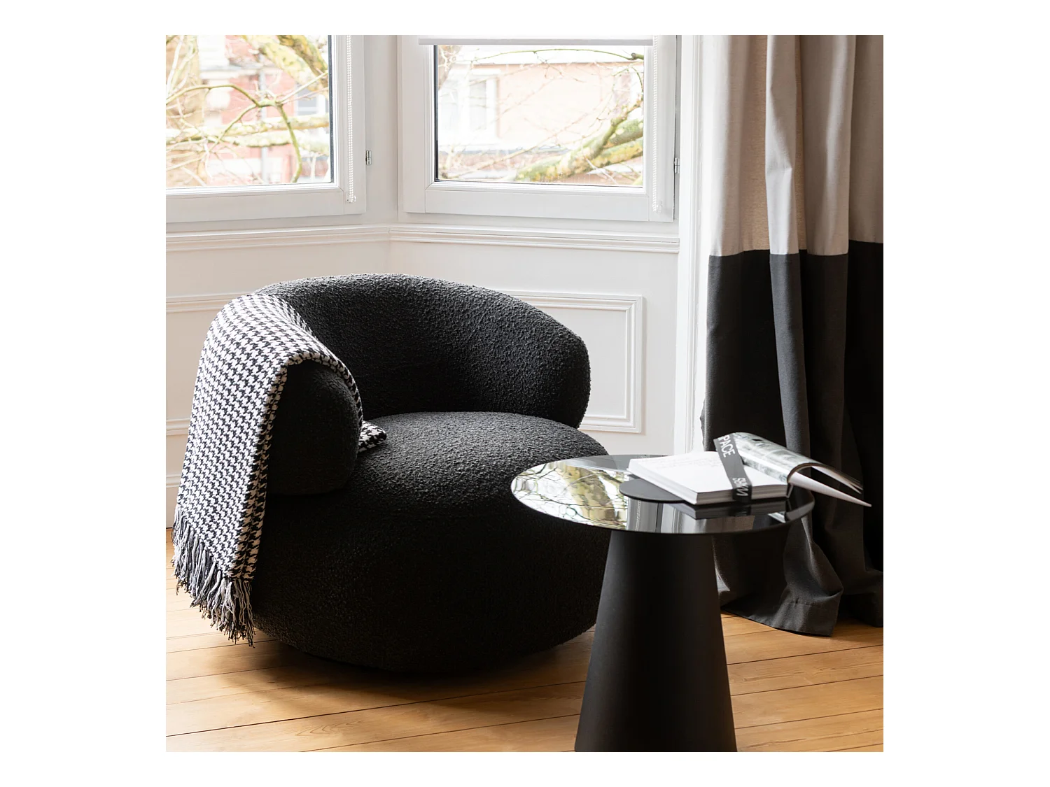 Fauteuil Pivotant Rond "Cosy" 85cm Noir