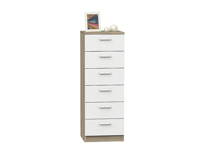 Commode chambre à coucher Chiffonier à 6 tiroirs coloris Chêne Cambrien/Blanc - Longueur 40x Profondeur 40 x Hauteur 110 cm