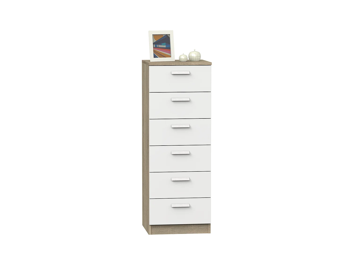 Commode chambre à coucher Chiffonier à 6 tiroirs coloris Chêne Cambrien/Blanc - Longueur 40x Profondeur 40 x Hauteur 110 cm