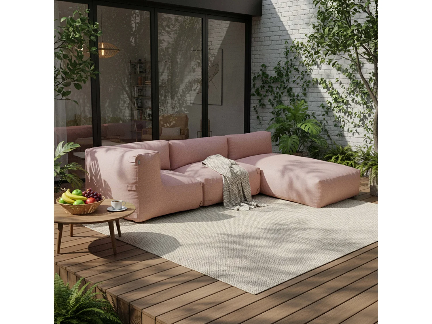 Salon de jardin modulable 3 places rose poudré